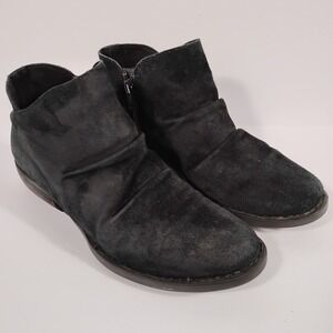 Born Women's Size 7.5 Adalee Side Zip‎ Ankle Bootie Black Suede Slouchy Boots